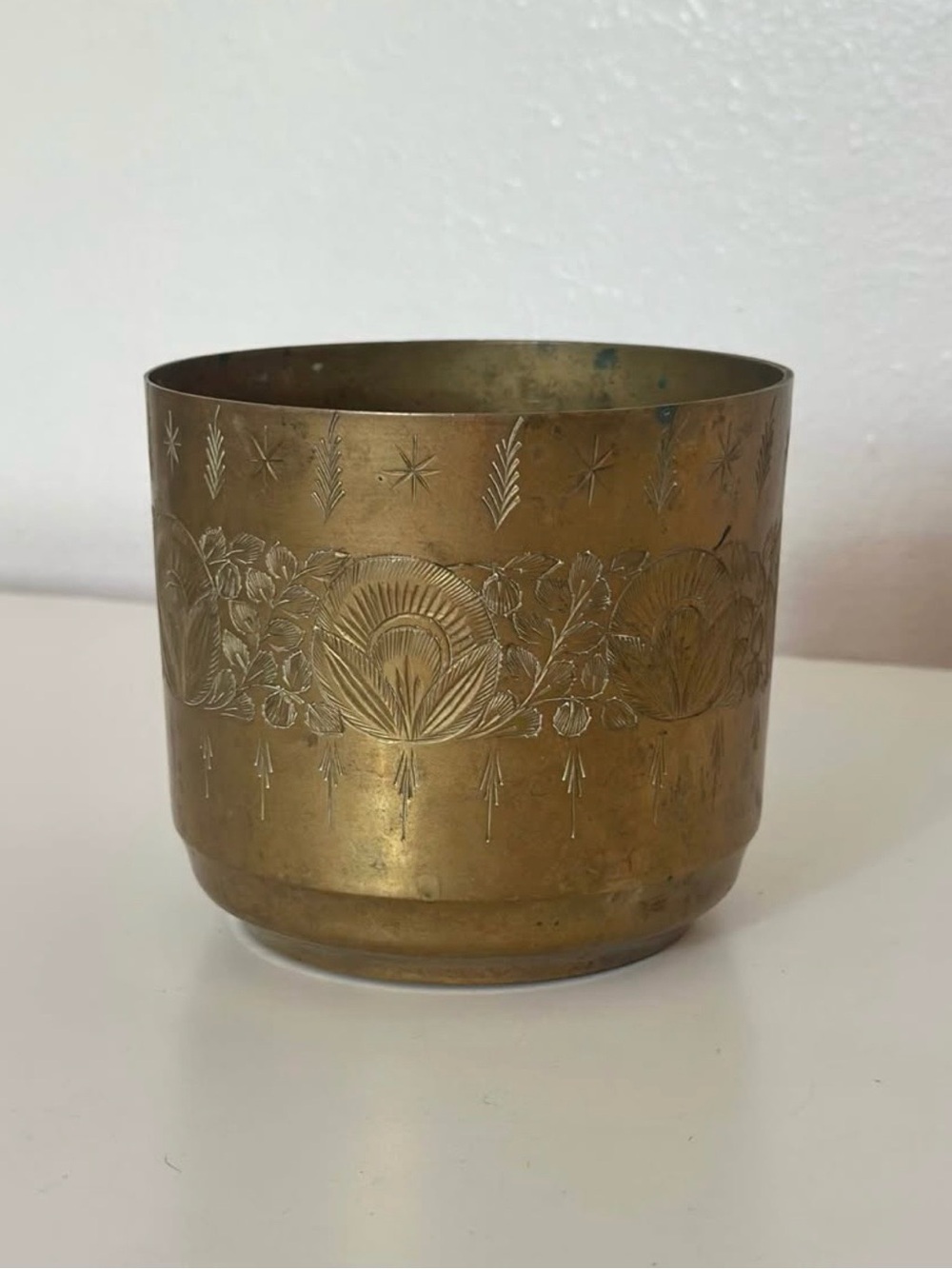 Brass Hand Etched Floral Planter Pot